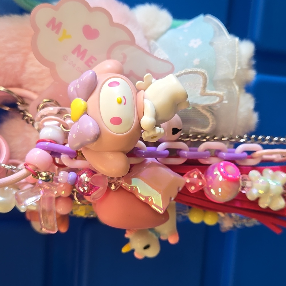 Cute Plush Bunny Keychain with Pink and Blue Accents/ Bag Charm